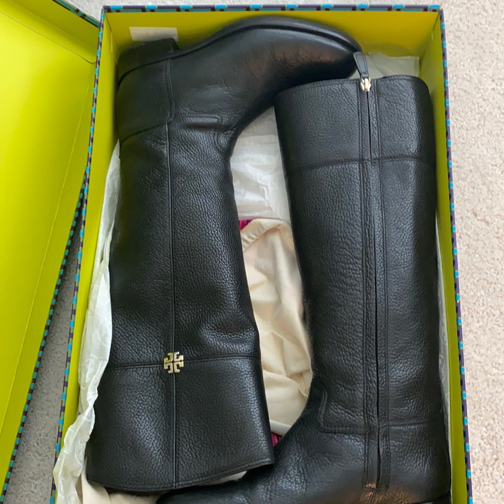 tory burch jolie riding boot black, size 8.5